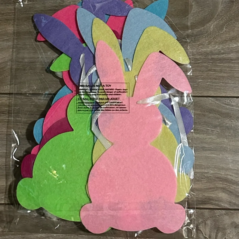 5.9ft Pre-strung Multicolor Felt Easter Bunny Garland Banner with Pom Pom Tails